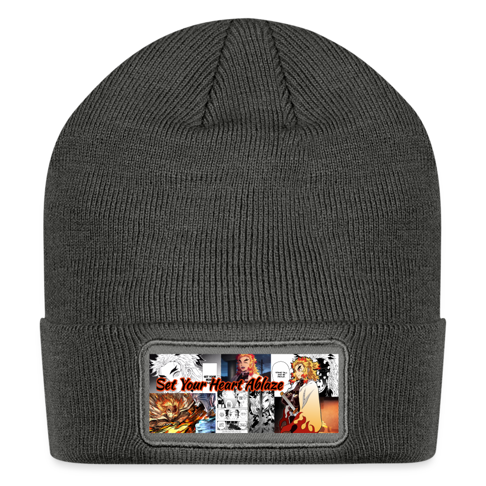 Patch Beanie- Demon Slayer Kyojuro - charcoal grey