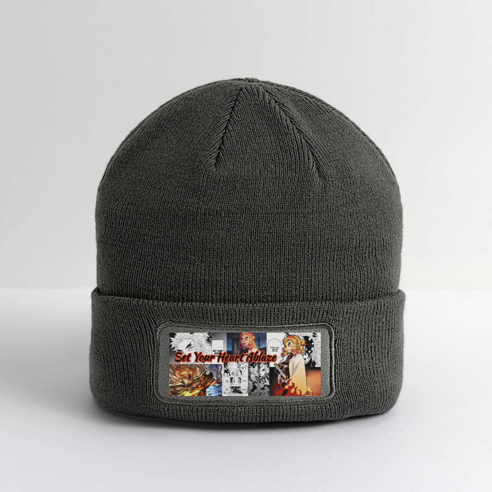 Patch Beanie- Demon Slayer Kyojuro - charcoal grey